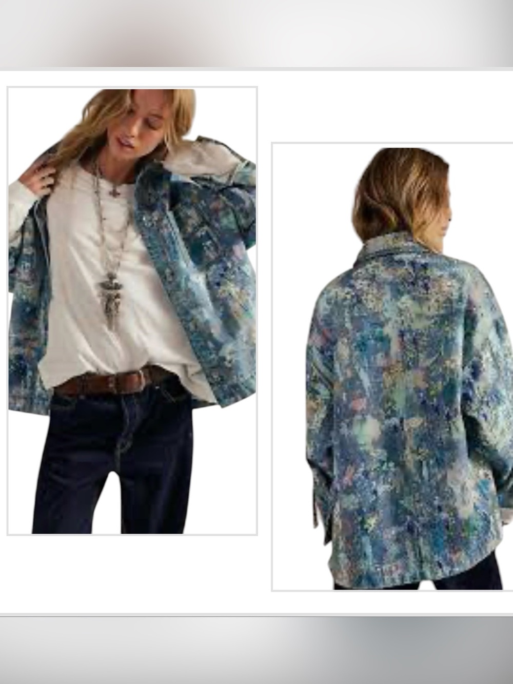 NWT Free People Madison City Painted Illusions Denim Jacket Size Large